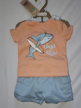 Chickpea Baby Boy 4-Piece Shorts Set Surfs Up Shark Graphic 0-3M NWT